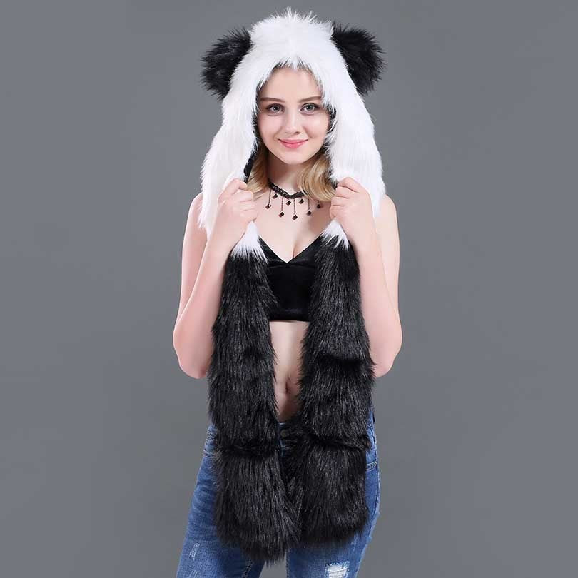 Faux Fur Straw Cartoon Animal Hat Scarf Gloves One - Bellarte Enchanté Faux Fur Straw Cartoon Animal Hat Scarf Gloves One